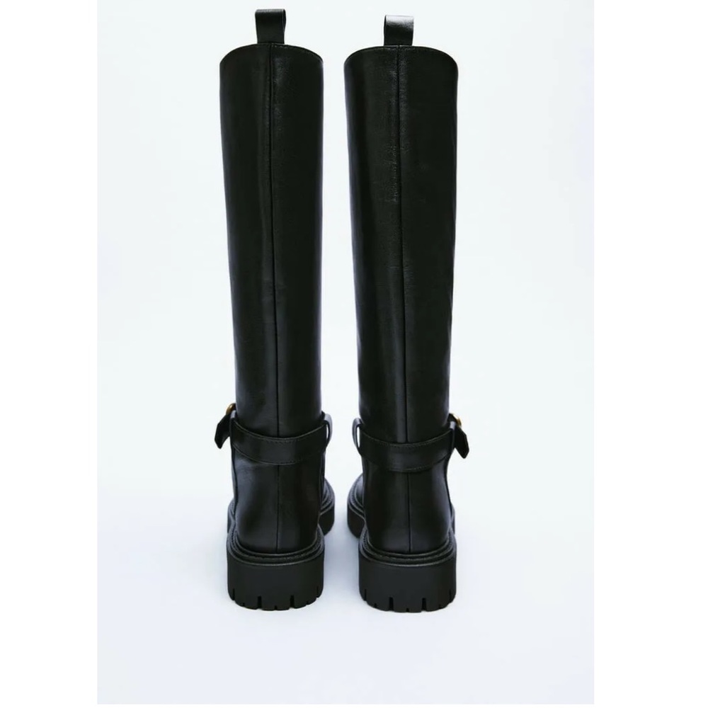 ZARA LEATHER BOOTS WITH BUCKLE US 6.5 - Picture 5 of 15